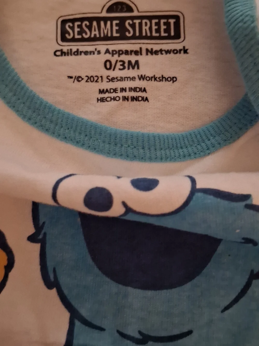 Baby Sesame Street Cookie Monster White and Blue Graphic One-Piece